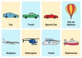 Modes of Transportation Lined Illustration Flashcard Sheets - 2