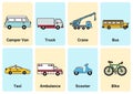 Modes of Transportation Lined Illustration Flashcard Sheets - 1