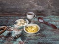 A modest breakfast of vermicelli, crab salad Royalty Free Stock Photo