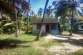 modest house of poor Indian among old coconut palm trees Royalty Free Stock Photo