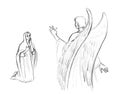 Pencil drawing. The angel Gabriel appeared to Mary Royalty Free Stock Photo