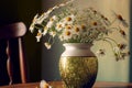 modest summer bouquet of white delicate chamomile in vase on table