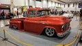 Modified classic orange Chevrolet 3100 Task Force truck Royalty Free Stock Photo