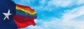 modified flag of Texas state, USA with rainbow LGBT pride flag a