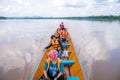 A modified ground fishing boat is a tour boat that takes tourists down the Mekong River, Chiang Khan, Loei Province Royalty Free Stock Photo