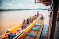 A modified ground fishing boat is a tour boat that takes tourists down the Mekong River, Chiang Khan, Loei Province Royalty Free Stock Photo