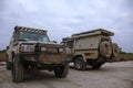 Modified Land Cruiser 79 double cab pickups near Longa River, Angola