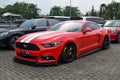 Modified red Ford Mustang Ecoboost on parking lot Royalty Free Stock Photo