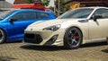 Modified Toyota 86 with aftermarket wheels Volk Rays TE37 in a car meet Royalty Free Stock Photo