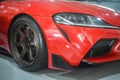 Modified Toyota GR Supra Inside Garage With Aftermarket Wheels Volk Rays TE37