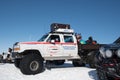 Modified 4x4 Ford F250 pickup truck from Iceland search and rescue with a snowmobile on the bac Royalty Free Stock Photo