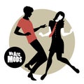 We are Mods. Silhouettes of couple wearing retro clothes in the 1960s Mod style dancing