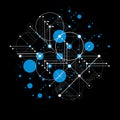 Modular Bauhaus blue and black vector background, created from s