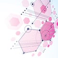 Modular Bauhaus 3d vector magenta background, created from simple geometric figures like hexagons and lines. Best for use as Royalty Free Stock Photo