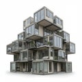 Modular building composed of stacked, cube-like units with large glass windows and Royalty Free Stock Photo