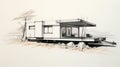 Modular Constructivism: Hyperrealistic Drawing Of A Waterfront Home Royalty Free Stock Photo