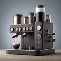 Modular espresso machine with magnetic swappable brew heads, Ai created image Royalty Free Stock Photo