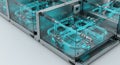 Modular High-Tech Fluidic System with Illuminated Pipes and Glass Enclosures Royalty Free Stock Photo