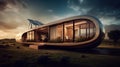 Modular Home: Adaptable Design with Solar and Wind Energy, paired with a Futuristic Hovercar