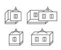 Modular house construction, line icon set. Building home from prefabricated panels. Modern prefab fast technology in