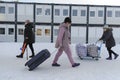 Modular housing donated by the Polish government as humanitarian aid for the temporary accommodation of evacuees in Lviv amid the