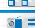 Modular Kitchen in Blue and Silver