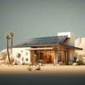 Modular modern smart home with solar panels on the roof.