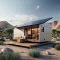 Modular modern smart home with solar panels on the roof.