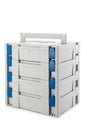 Modular Plastic Storage Drawers Stack With Blue Tabs For Office Garage And Workshop Organization Royalty Free Stock Photo