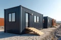 Modular portable office buildings container site office for construction sites. Modern eco-friendly transportable workspace, Royalty Free Stock Photo