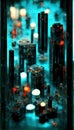 Modular rack moog with wires, fiber optic and glass tubes, glowing light bulbs. Generative Ai Royalty Free Stock Photo