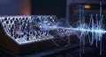 Modular Synthesizer with Abstract Soundwave Visualization, Electronic Music Production Royalty Free Stock Photo