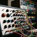 Modular synthesizer patch panel with cables Royalty Free Stock Photo