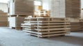 Modular wall panels stacked in construction warehouse, showcasing organized materials Royalty Free Stock Photo
