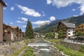 Moena, Trentino Alto Adige, Dolomites, Alps, Italy - June 19, 2018: Beautiful view of the town of Moena in the Dolomite mountains,