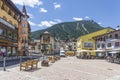 Moena, Trentino Alto Adige, Dolomites, Alps, Italy - June 19, 2018: Beautiful view of the town of Moena in the Dolomite mountains,