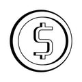 Moeny coin with cash symbol isolated in black and white