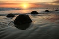 Moeraki Boulders on Koekohe Beach, Otago, South Island, New Zealand Royalty Free Stock Photo