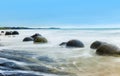 Moeraki boulders on the Koekohe beach Royalty Free Stock Photo
