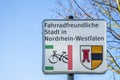 Moers , Germany - February 09 2018 : German sign translation: Bicycle friendly city of Northrhine Westphalia