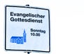 Moers , Germany - February 09 2018 : German sign Translation: Evangelical church service 10 o`clock