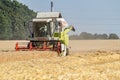 Moers , Germany - June 29 2017 - Combine harvester reaping wheat