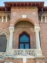 Mogosoaia/Romania - 07.29.2020:Architectural detail with a balcony of the Mogosoaia Palace built in Brancovenesc architectural