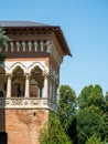 Mogosoaia/Romania - 07.29.2020:Architectural detail with a balcony of the Mogosoaia Palace built in Brancovenesc architectural