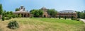 Mogosoaia/Romania - 07.29.2020: Panoramic view of Mogosoaia Palace built by Constantin Brancoveanu in Brancovenesc architectural