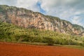 Mogotes limestone hills and fields in Guasasa valley near Vinales, Cub