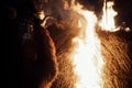 Mohacs, Baranya / Hungary - FEB 26 2017 : traditional buso mask of the busojaras event next to a bonfire