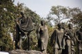 Mohandas Karamchand Gandhi or Mahatma Gandhi and indian people statues for people travel visit in New Delhi, India