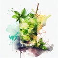 Mohito in watercolor style by Generative AI