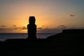 Moia silhouette in Easter Island during the sunset Royalty Free Stock Photo